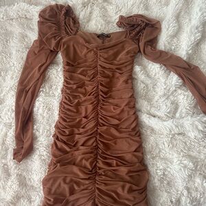 MissGuided Brown Ruched Dress